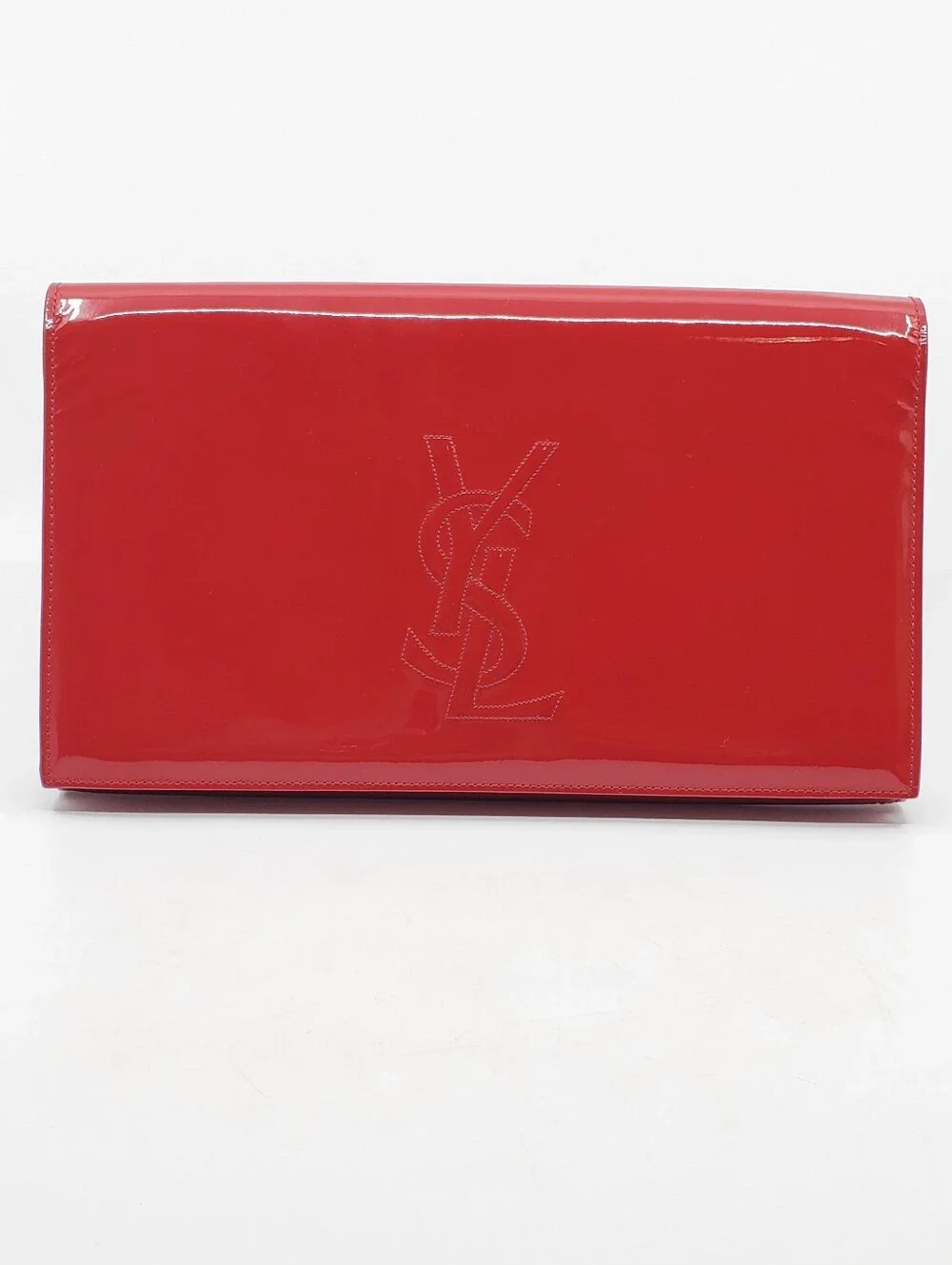 YSL Textured Patent Monogram Large Belle De Jour Clutch Red - Picture 2 of 16